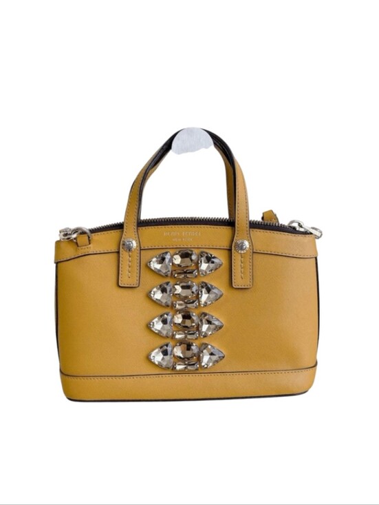 henri bendel Handbags - Henri Bendel Rare Bijou Yellow Leather Jeweled Satchel